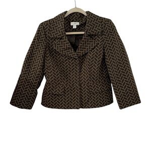 Ann Taylor LOFT 6 Cropped Brown Tan Geometric Pattern Blazer Career Jacket